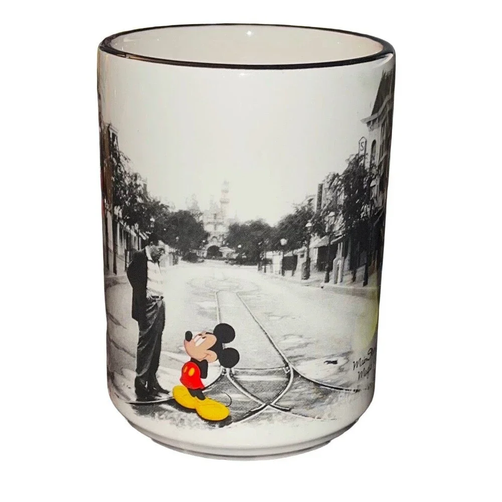 Disney Parks Main Street USA Magic Kingdom Walt And Mickey Black White Mug 16oz